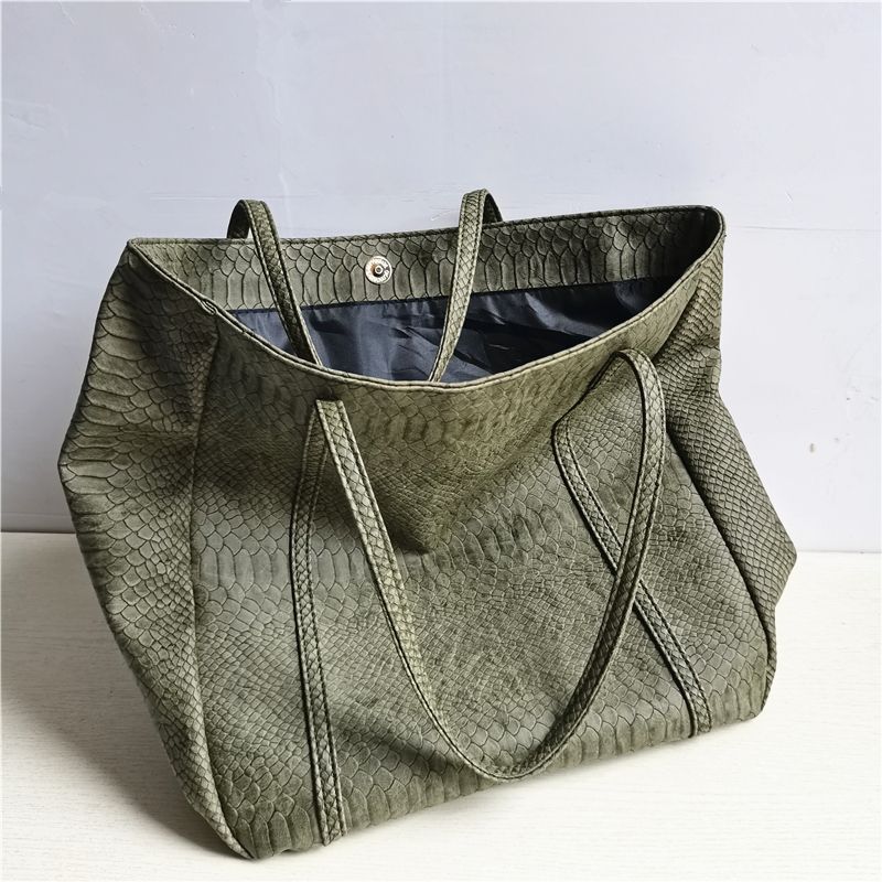 

Bag Female Snake Pattern Retro Distressed Work Clothing Class Bag Army Green