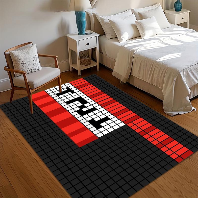 

Red White Black Pixel Heart Area Rug Non Slip Washable Mat for Bedroom Retro Game Room 8bit Home Decor Aesthetic 40cm x 60cm