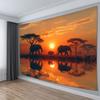 2D Serengeti Sunset Elephant Tapestry, Nature Animal Scenery Wall Hanging for Home Decor