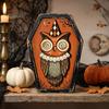Fall Farmhouse Tabletop Centerpiece Vintage Halloween Wooden Decor, Cat Mummy Skeleton Figurines, Decorative Signs for Fireplace Shelf Mantel
