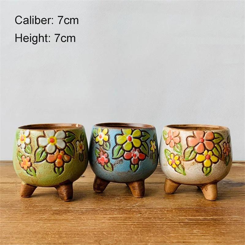 

1pc Korean Simple Fleshy Flower Pot Ceramic Hand-painted Fresh Thumb Pot Coarse Pottery Permeable Pot Peach Egg Flesh Flower