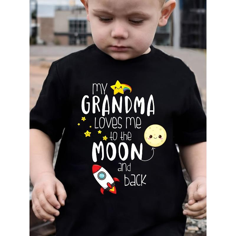 European Sizes Summer Fashion Short Sleeve T-Shirt for Boys with The Phrase MY GRANDMA LOVES ME TO THE MOON AND BACK Print