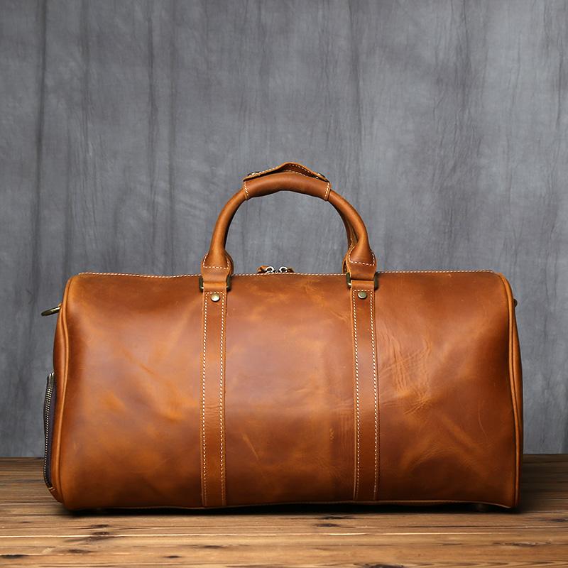 NZPJ Vintage Genuine Leather Men's Travel Bag Original Natural Cowhide Handbag Crazy Horse Leather Crossbody Bag Computer Bag