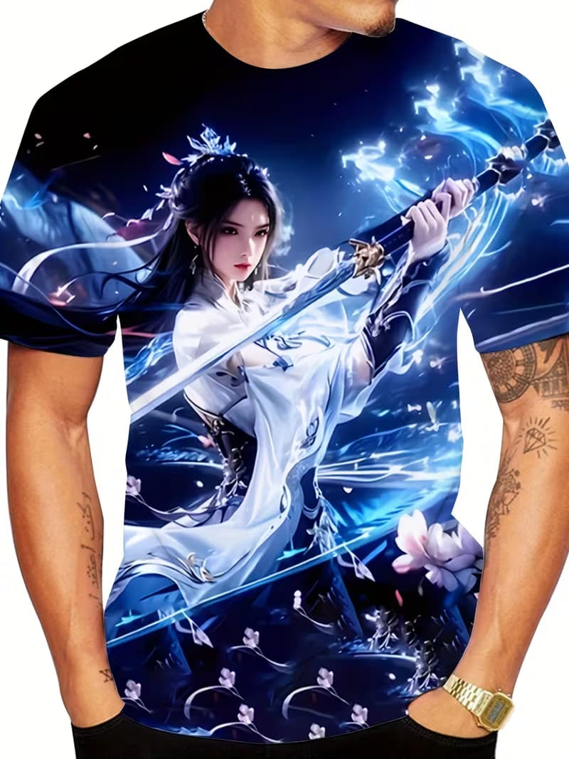 

Men s Retro 3D Graphic Print T-Shirt - Perfect for Daily Wear and Vacation S