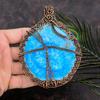 Natural Aqua Solar Druzy Gemstone Handmade Copper Wire Wrap Pendant 4.93 V6Q07