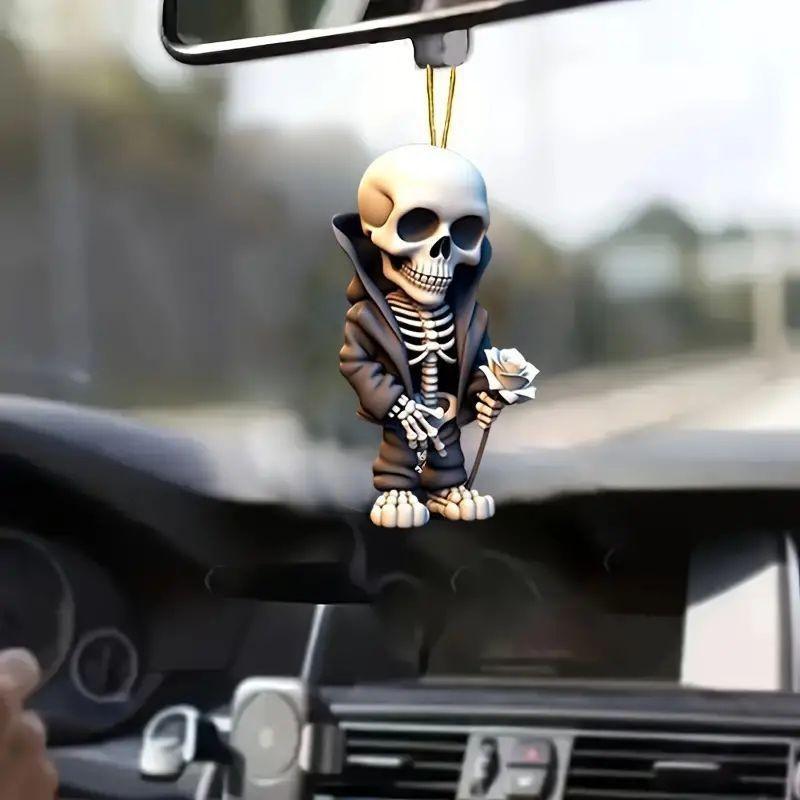 Unique 2d Acrylic Skull Car Hanging Ornament For Festive Christmas Decoration