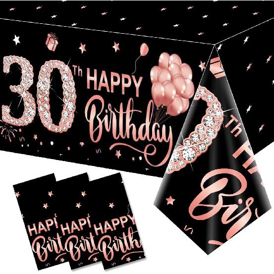 3 Pack Rose Gold Happy 50th Birthday Tablecloth Decorations - Fifty Years Old Plastic Disposable Rectangular Table Cover Party Supplies