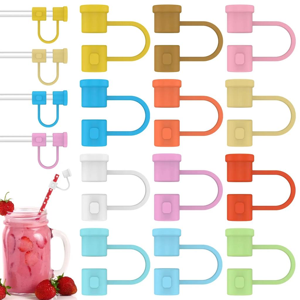 24 Peças Tampa de Silicone Colorida para Canudo Tampa de Silicone Reutilizável Tampa Decorativa Portátil Adequada para Uso em Copos de 6-8mm