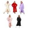 Dames Pluizige Ruche Badjas Zachte Fleece Sjaalkraag Kimono Badjas Winter Pluche Warm Huispak met Zakken
