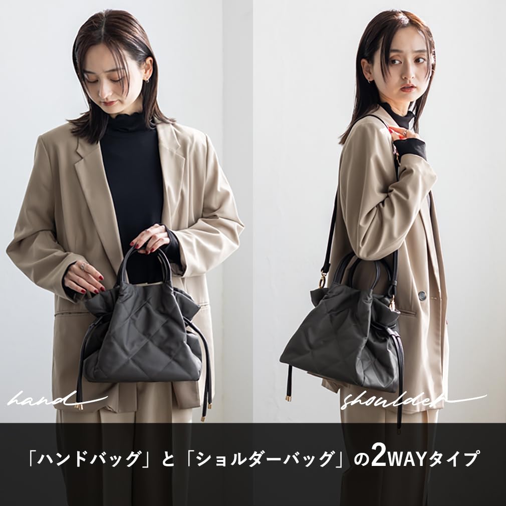 VITAFELICE Damen Handtasche mit Kordelzug, 2-Wege (NSB-30387Z) (Schwarz)