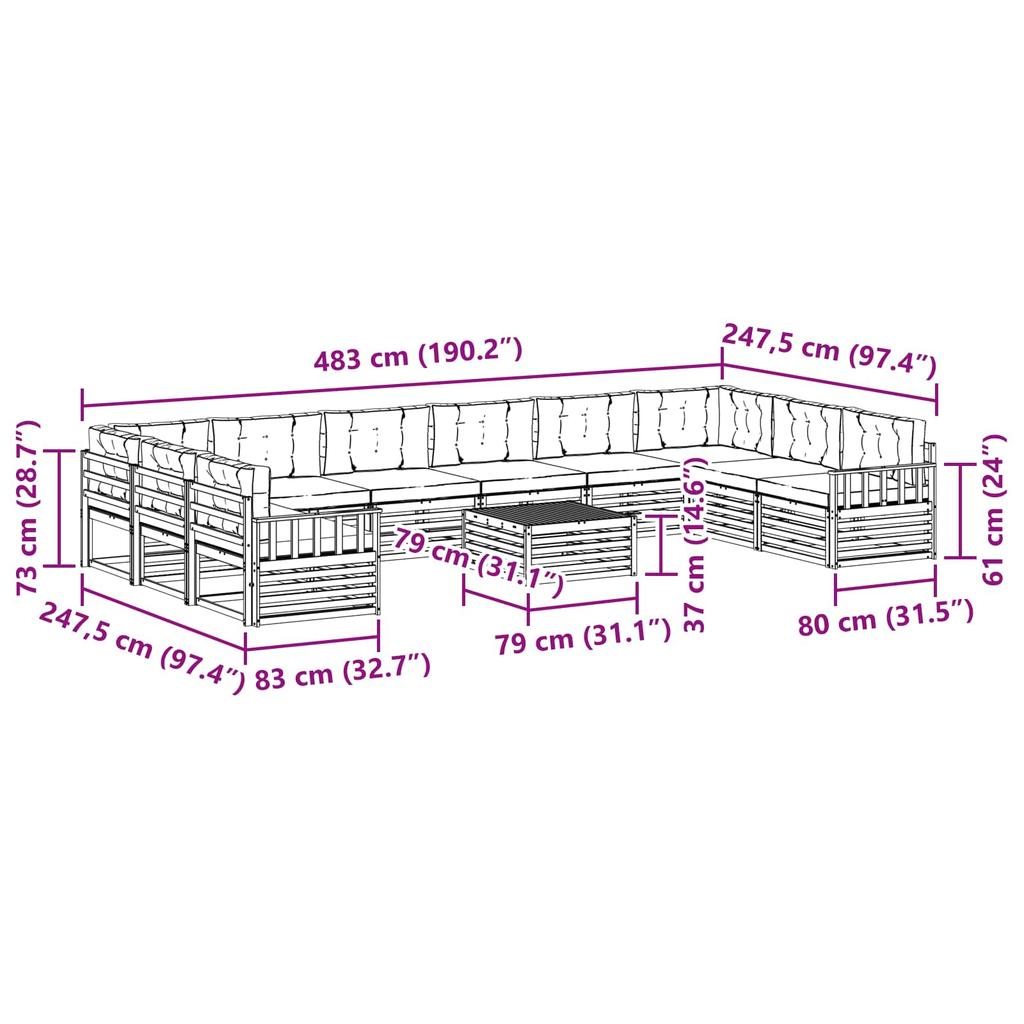 Outdoor Sofa Set 11 pcs Natural and Beige Solid Acacia Wood