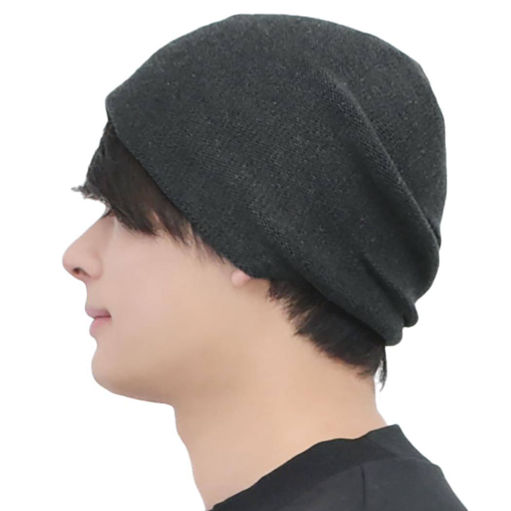 

Вязаная медицинская шапка большого размера, свободного кроя, для холодной погоды, размер универсальный, цвет древесный уголь, Loo&c, мужская шапка, 100% хлопок, шапка, кепка, посадка, всесезонная, защита,