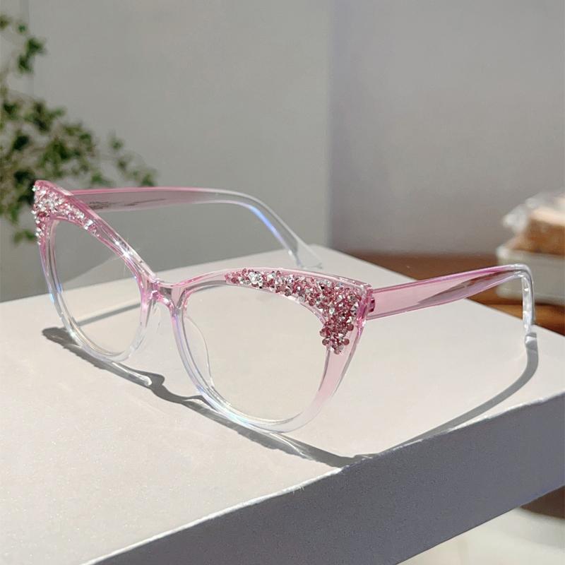 KAMMPT Fashion Cat Eye Multi Color Frame Women's Trendy Crystal Shiny Glasses Non-prescription Original Brand Design Eyewear
