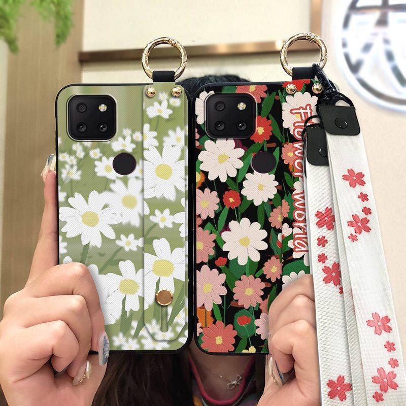 Back Cover Wrist Strap Phone Case For TCL T-Mobile Revvl 5G Phone Holder Flower Soft case Waterproof Ring Lanyard
