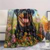 Rottweiler and Garden,pattern Flannel Blanket, High quality Comfortable for All Seasons, Home Decor, Warmth and Comfort, Perfect for Gifts.