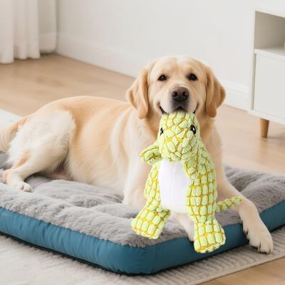 Plush Dinosaur Dog Chew Toy Squeaky Stuffed Tyrannosaurus Rex Boredom Reduction Dog Teething Interactive Dino Plushie Toy Pet Supplies