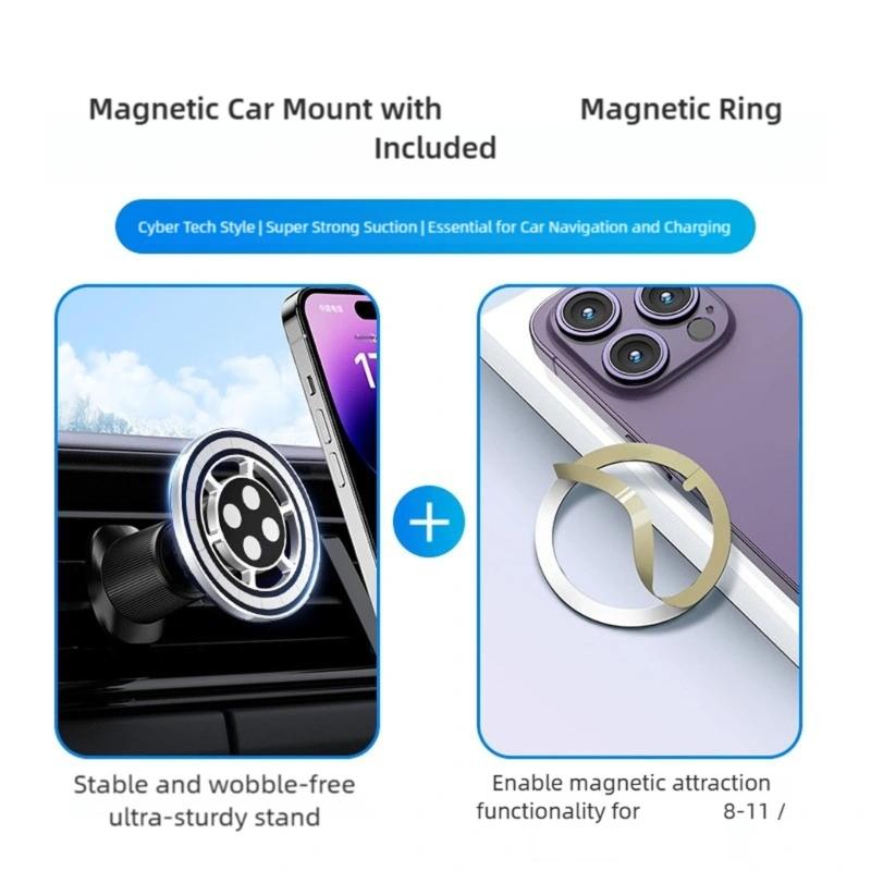 Rotating Magnetic Phone Car Mount with Reinforced Metal Clip Enhancing Stability Compatible for Vehicle Air Vent Systems