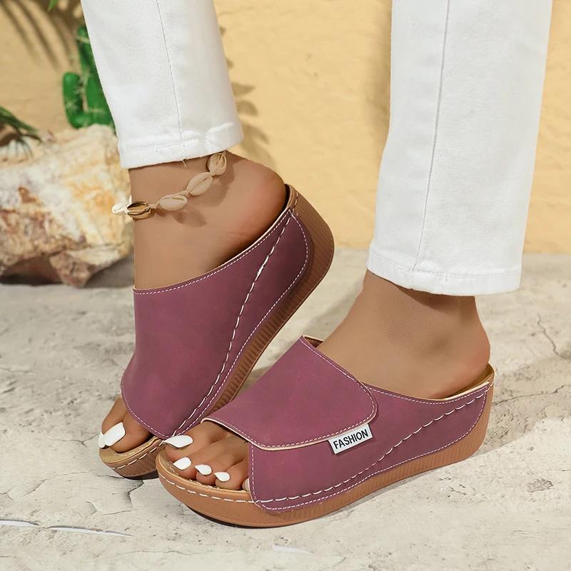 Fashion Summer Soft Platform Slippers Women 2025 Fashion Peep Toe Wedges Flip Flops Woman Light Med Heel Non-Slip Beach Shoes Slides
