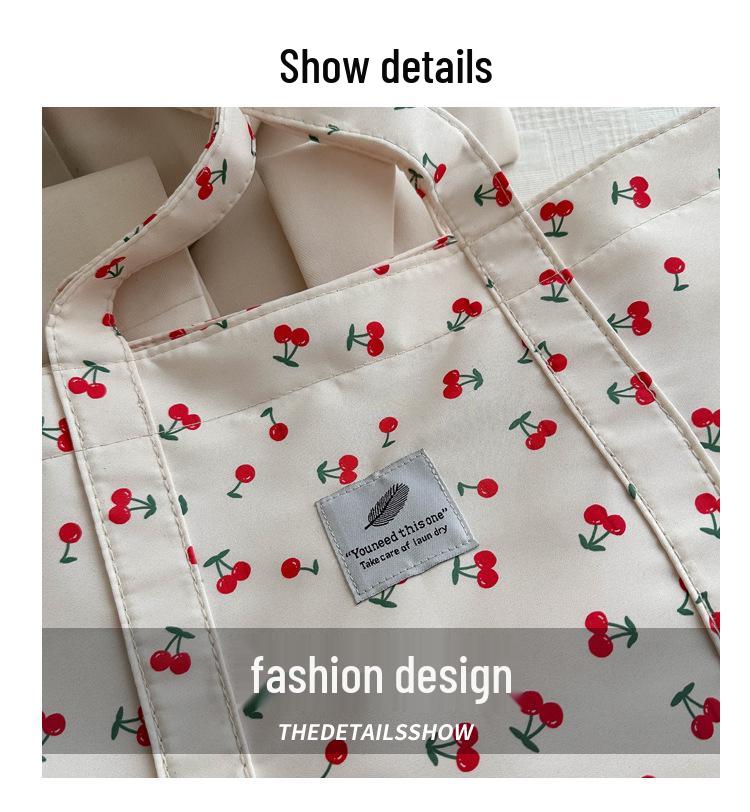Stylish Cherry Print Tote Bag - Large Capacity Floral Shoulder Bag for Women, Summer 2025 Collection