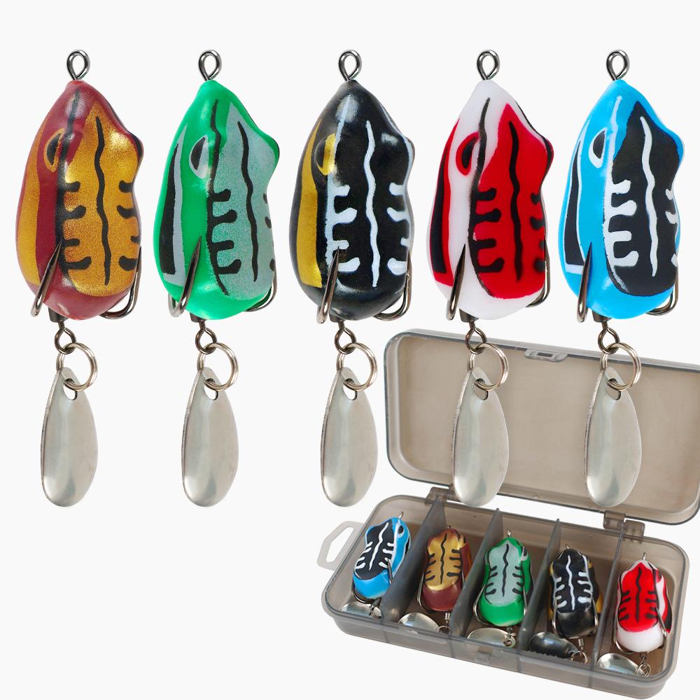 Shark Snatch | 5-Piece Pack Silicone Artificial Soft Bait Bullfrog Frog Floating Double-Hook Artificial Lure Surface-Line (as the picture,Standard)