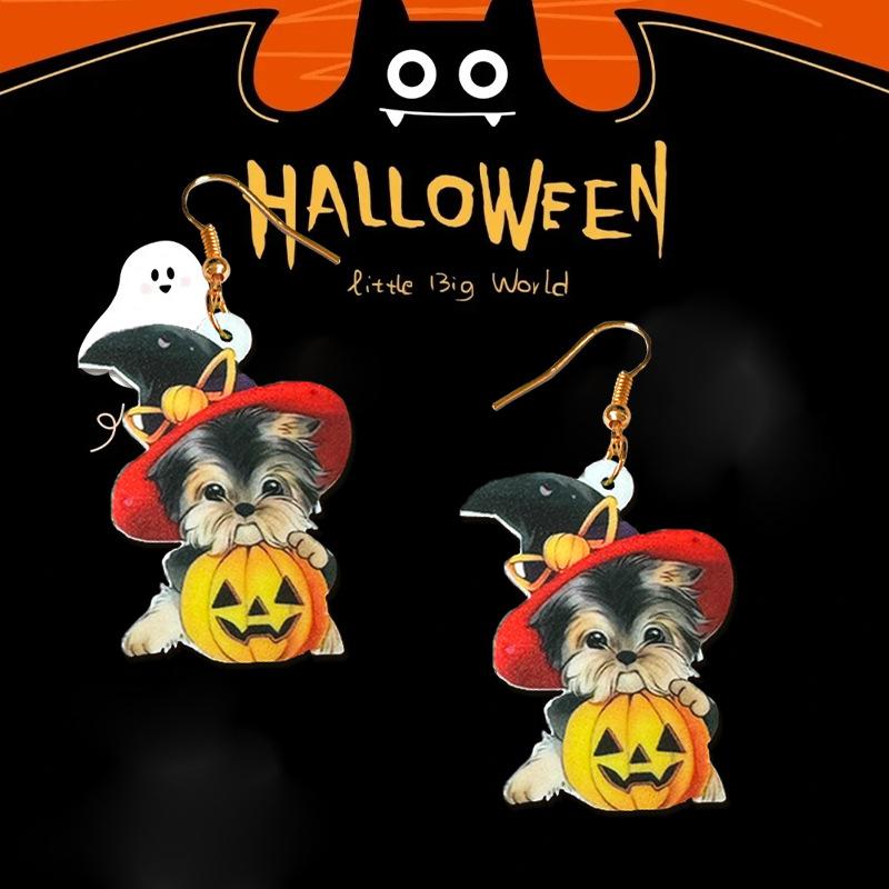 New Schnauzer Puppy Pumpkin Halloween Earrings Big Pendant Ladies Girls Holiday Earrings