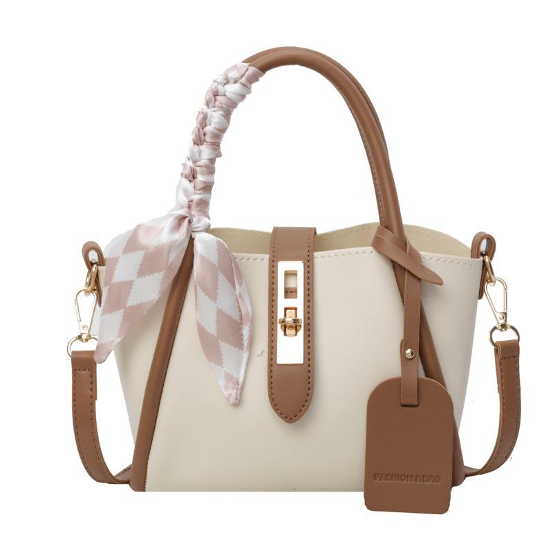 Small Texture and Fresh Bag Women's New Fashionable Portable Bucket Bag Contrasting Color Simple Shoulder Messenger Bag Tide