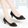 Square Buckle Shoes Women's Medium Heel Shallow Mouth Women's Shoes Soft Leather Shoes Women's Earthy Shoes
