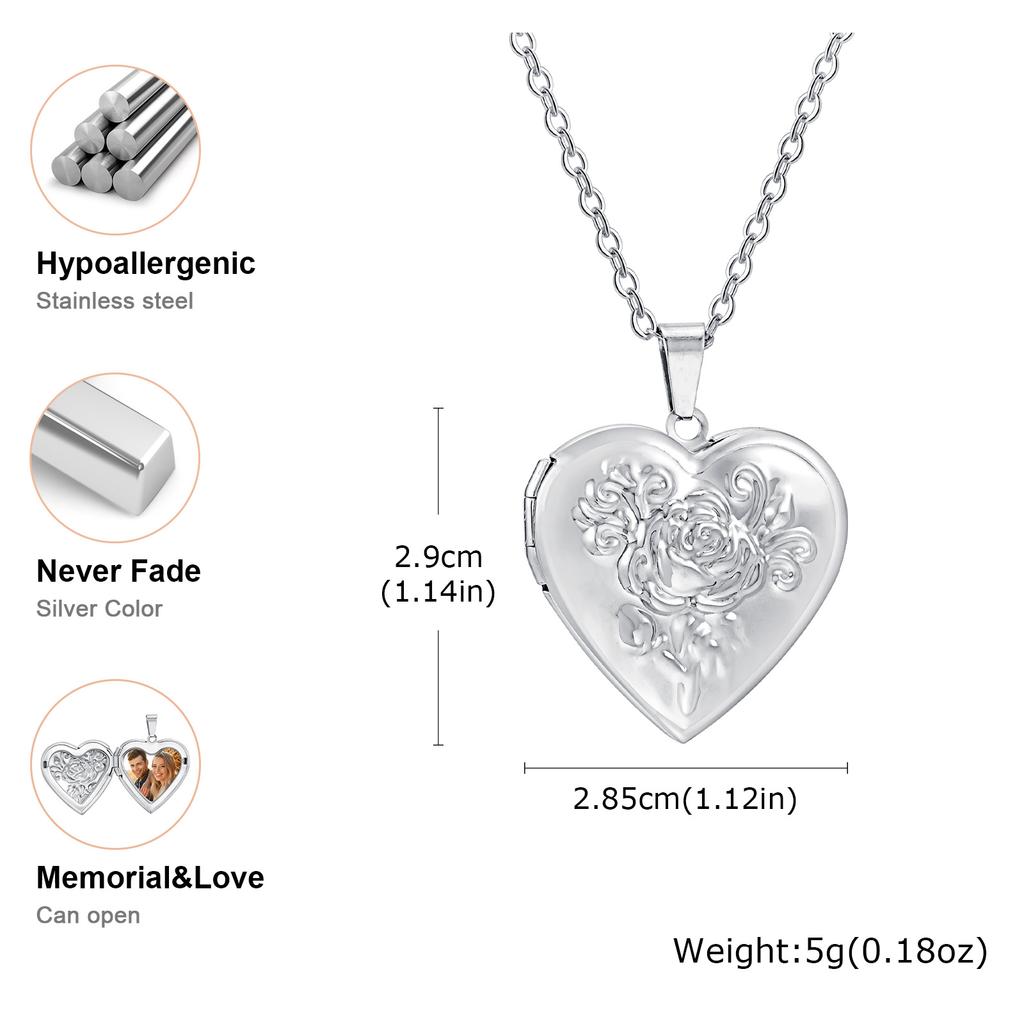 Vnox Ciondoli Medaglione Cuore Leggero per Donna Uomo Apribile Porta Foto Collane in Acciaio Inossidabile Lucido Amore Familiare Collare