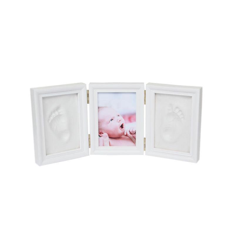 European Style Solid Wood Triple Photo Frame with Baby Hand & Footprint Ink Pad Souvenir