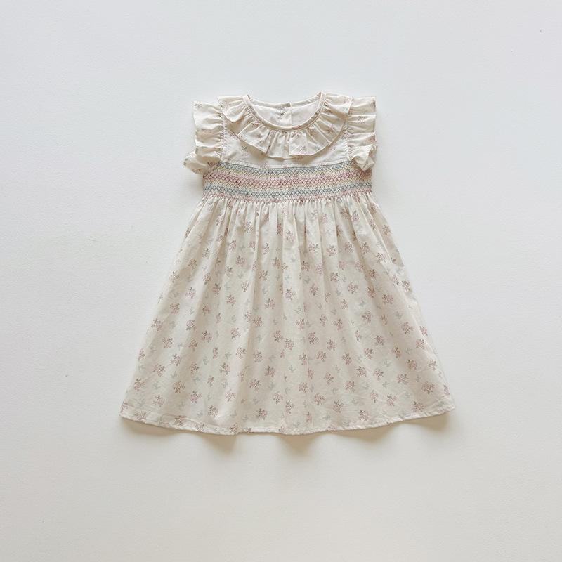 Summer Girls Floral Dress With Smocked Waist Flutter Sleeves And Ruffles Cute Baby Toddler Princess Party Outfit 90cm