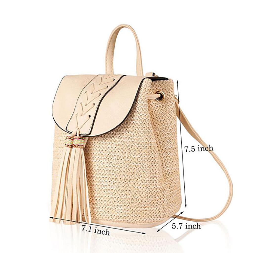 Zaino Intrecciato a Mano con Patta e Coulisse a Spalle Borsa Casual per la Spiaggia