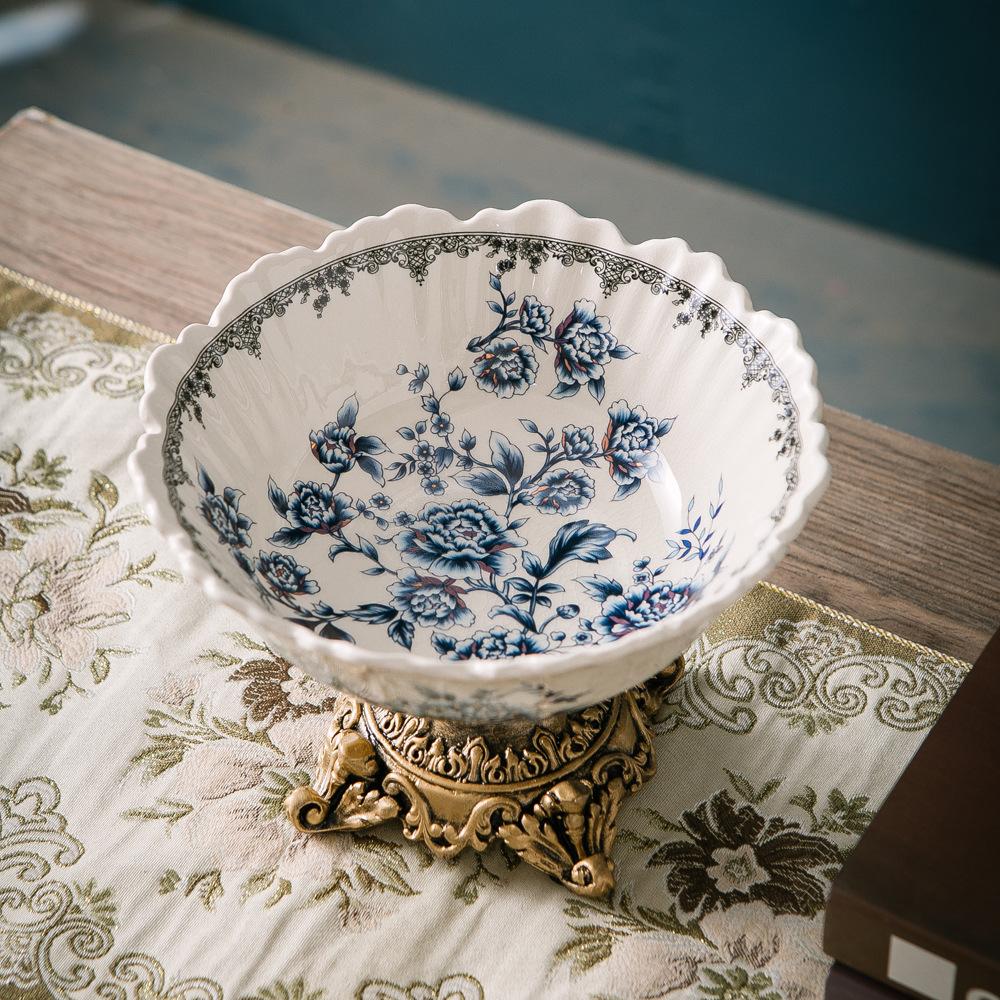 Creative Colorful Flower Pattern Fruit Bowl Storage Trays Snack Dessert Plate High Footed Fruits Plate Coffee Table Fruits Tray