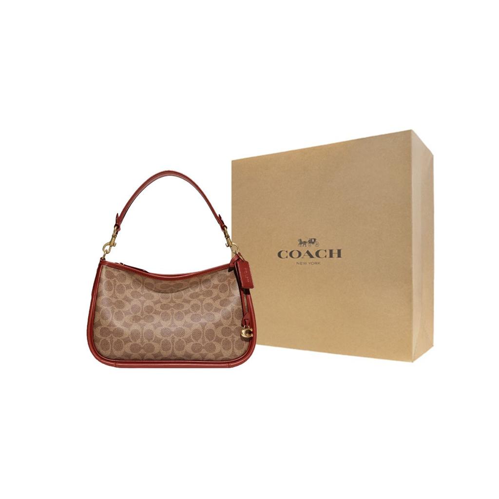 Coach Cary 28 Classic Monogram Zipper Metal Buckle C Logo Coated Canvas And Calfskin Tote Shoulder Crossbody Bag Large Women Bags Brown CC438-B4NQ4