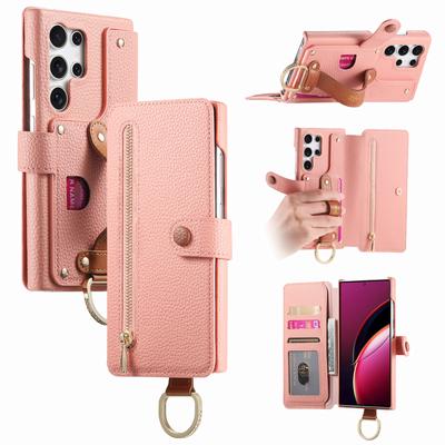 Wristband Cards Solt Wallet Leather Zipper Bag Case For Samsung Galaxy S24 Ultra S23 Plus S22 A55 A15 A35 A25 Book Flip Cover