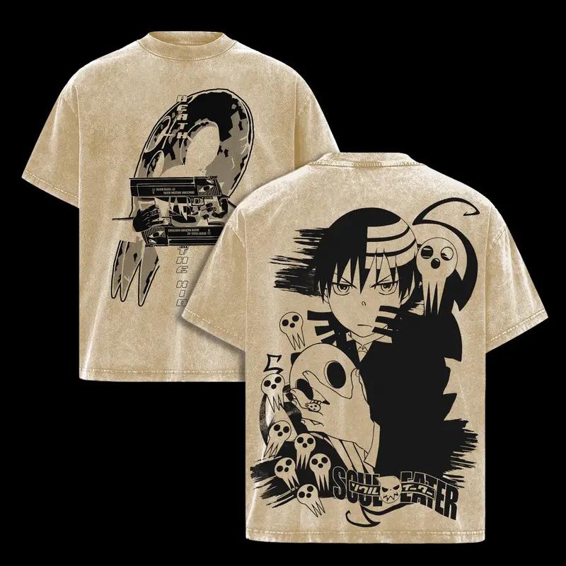 Аниме Soul Eater Смертельный Ребенок Графическая Футболка Мужская С Коротким Рукавом Одежда Оверсайз Футболка Стираный Хлопок Футболка Харадзюку XXL коричневый