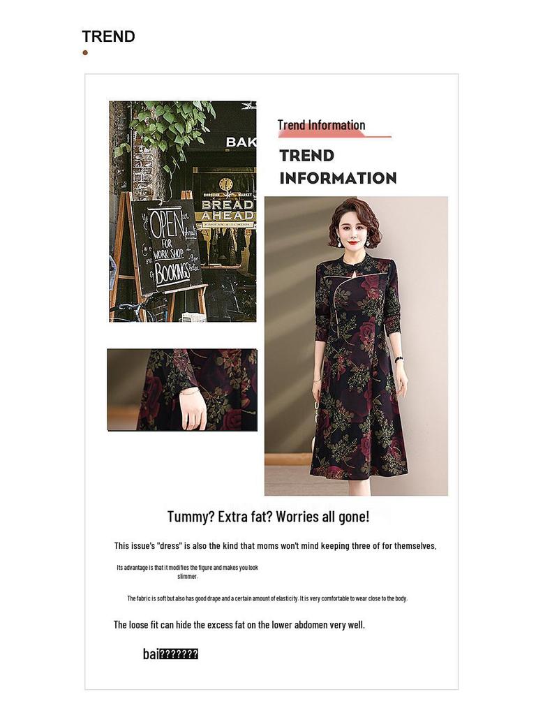 Cheongsam-Kleid für Damen mittleren Alters, Herbst 2025: Eleganter langer Stil