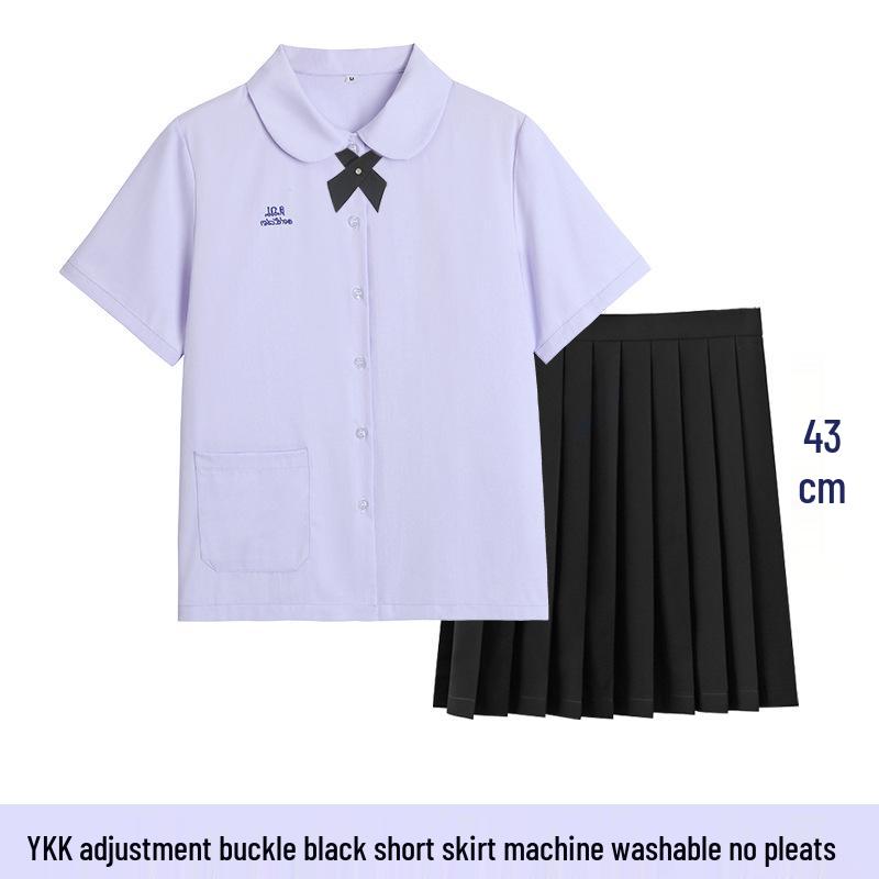 Thai Style Girls' Short/Long Sleeve School Uniform Shirt with Embroidered Badge for JK High School Students