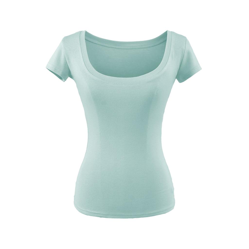 Square neck short-sleeved T-shirt women's summer new American Spice Girl style solid color sexy slim bottom top