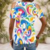Women Plus Size Keyhole Ring Neck Cold Shoulder Short Sleeve Abstract Printed Top