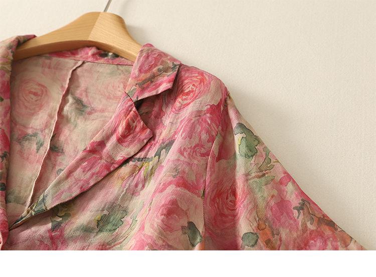 Vintage Floral Lockere Passform Ultra-Dünner Ramie Sonnenschutz Anzug