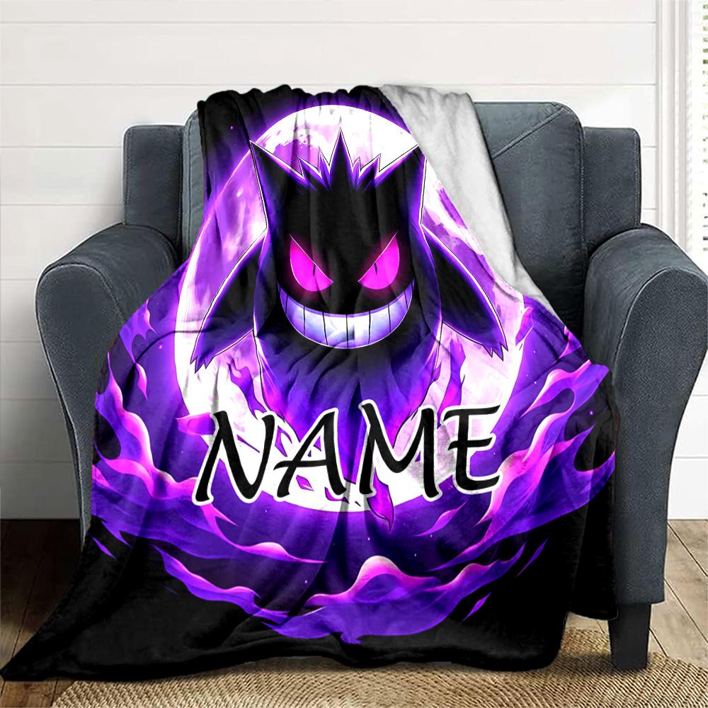 Customizable Gengar1 Throw Blanket – Personalized Name, All-Season Cozy Snug Blanket, Machine Washable, Personalized Blanket