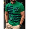 Nautical Anchor Rudder Striped Men's Crew Neck Short Sleeve T-Shirt, Navy Casual Top
