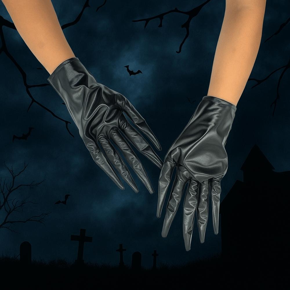 Short Halloween Gloves PU Leather Cosplay Costume Gloves Scary Ghost Claw Mittens  Handwear