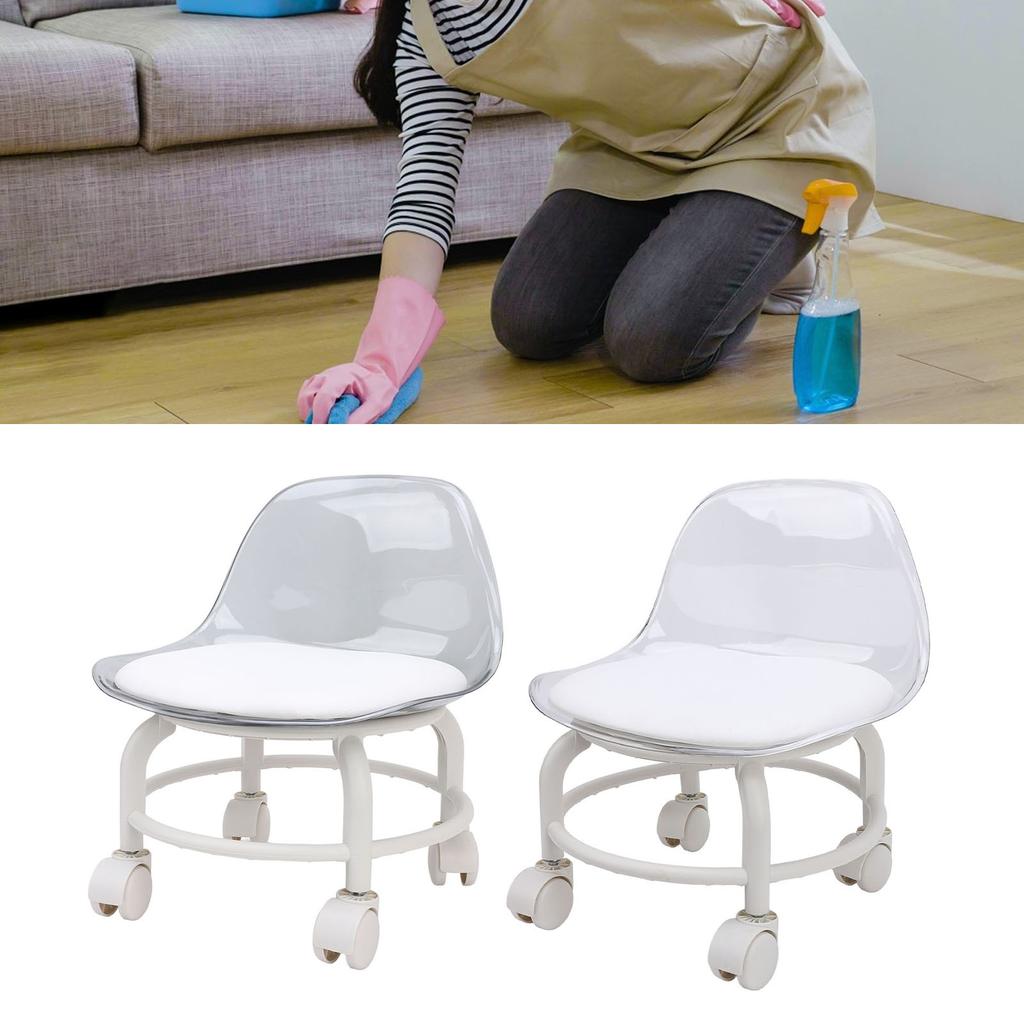 Low Rolling Stool with Wheels Back Support Small Acrylic Short Silent Mini Roller Seat