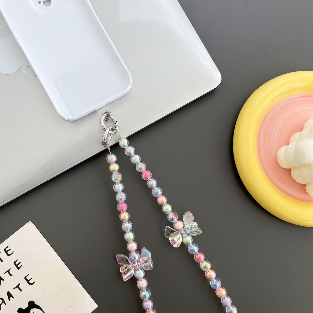 Girl color beaded mobile phone case long chain lanyard diagonal span women's new dopamine hanging chain niche