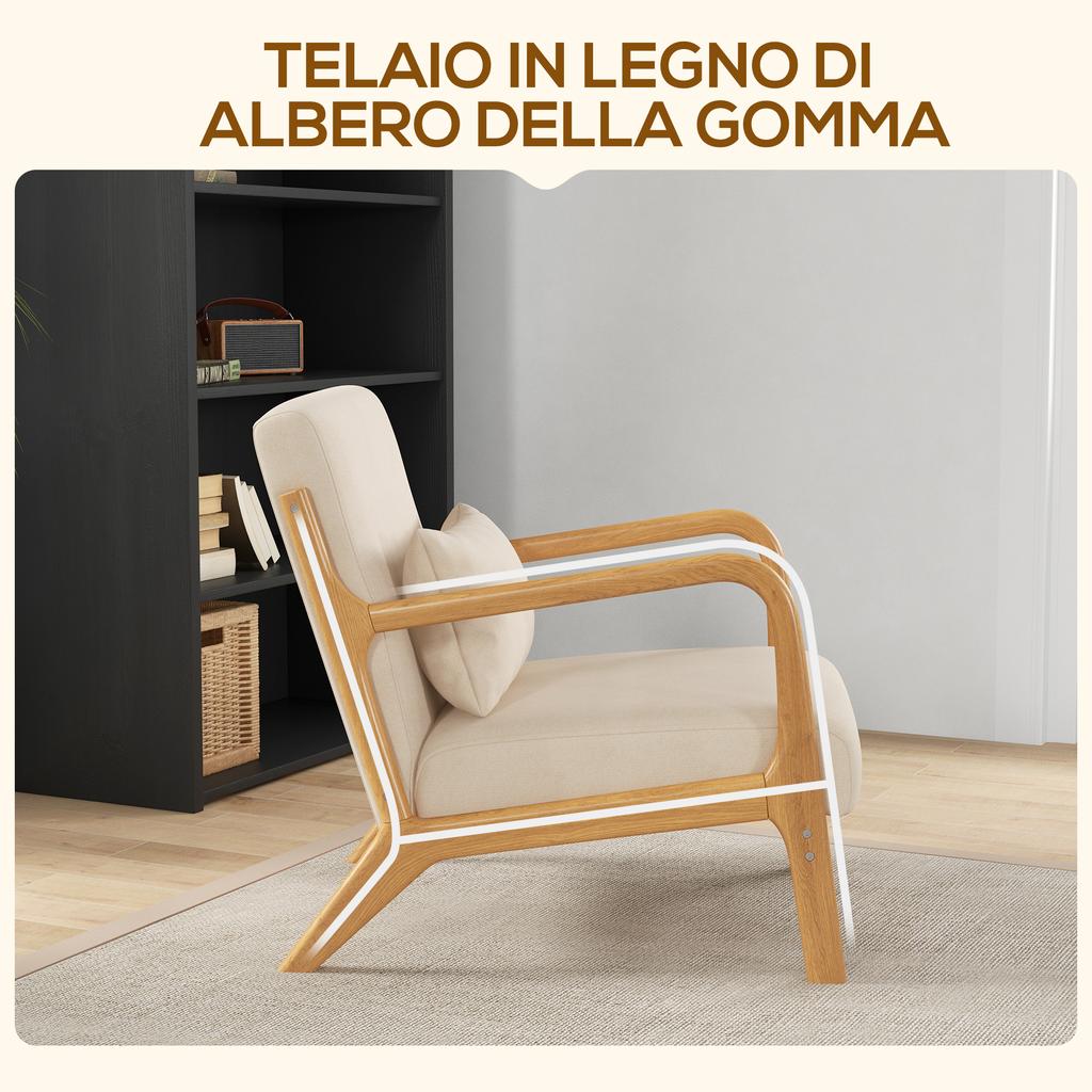 Velvet armchair with wooden frame. S-shaped spring padding and cushion. 61x78x76cm. Beige