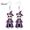 Hypoallergenic Silver Hooks 1 Pair Halloween Skeleton Cat Drop Dangle Earrings for Women, Cute Acrylic Witch Hat Skull Hoop Earring, Theme Jewelry
