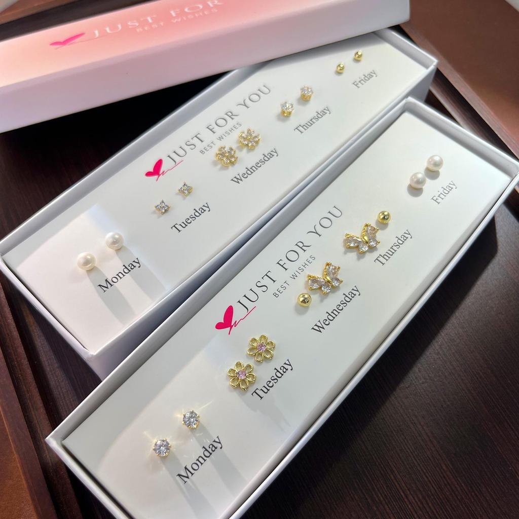 Heart-Shaped Flower & Butterfly Stud Earrings Ear Cuff - Cute Women's Jewelry