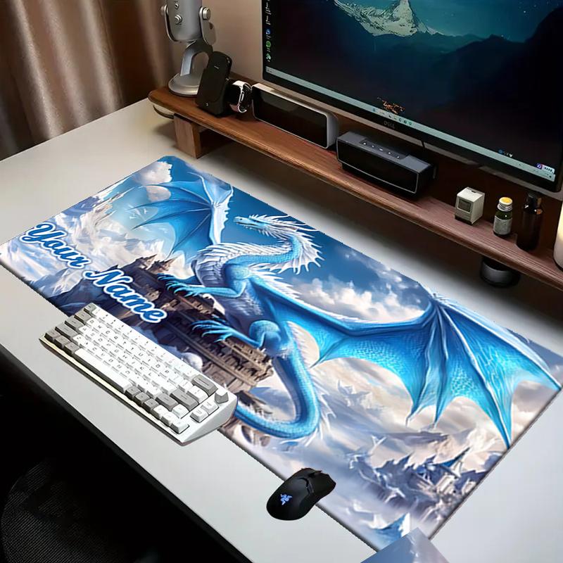 1PC Custom Name Blue Dragon Fantasy Castle Mouse pad, keyboard and mouse desk pad, for computer notebook Birthday Gift For Any Room Or Office