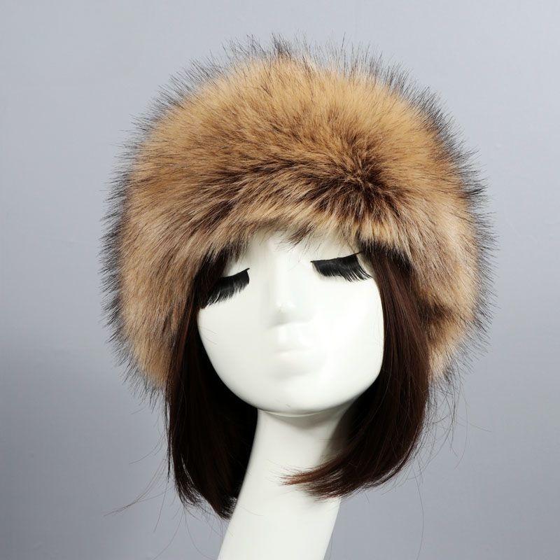 Women's Hat Faux Fox Fur Headband Hat Autumn and Winter Warm Headband Hat Plush Open Top Hat
